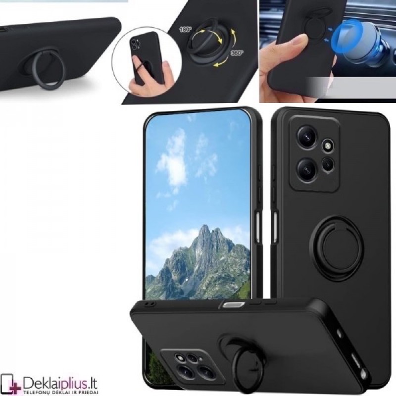 Švelnaus silikono dėklas su žiedu - juodas Xiaomi Poco X5 Pro 5G telefonui Švelnaus silikono dėklas su žiedu - juodas Xiaomi Poco X5 Pro 5G telefonui